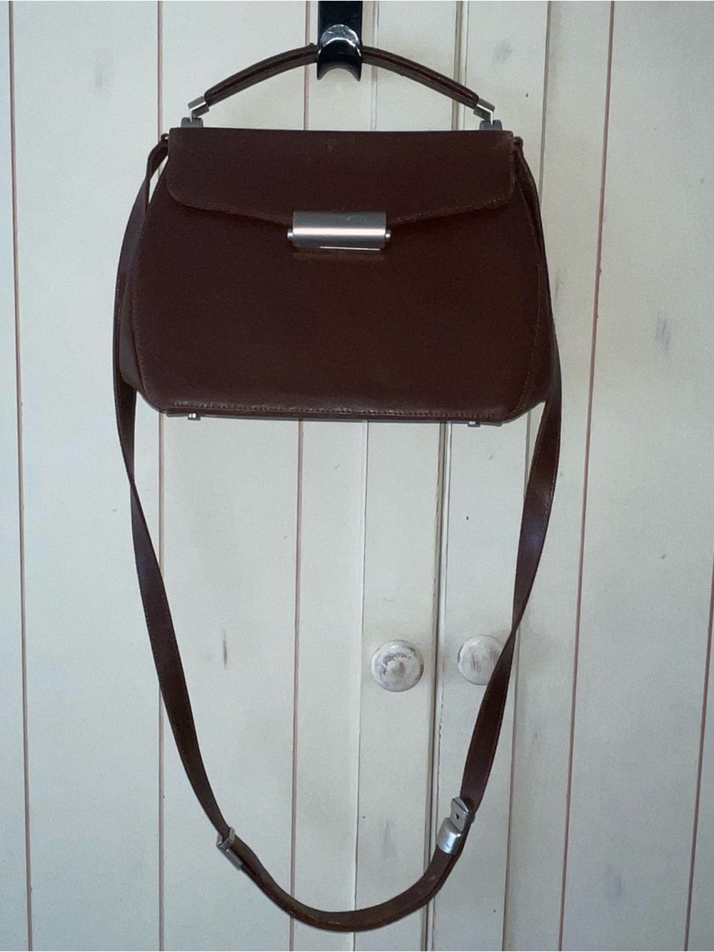 VTG Mandarina Duck Brown Leather Crossbody Satchel Bag - 90s Minimalist Italy